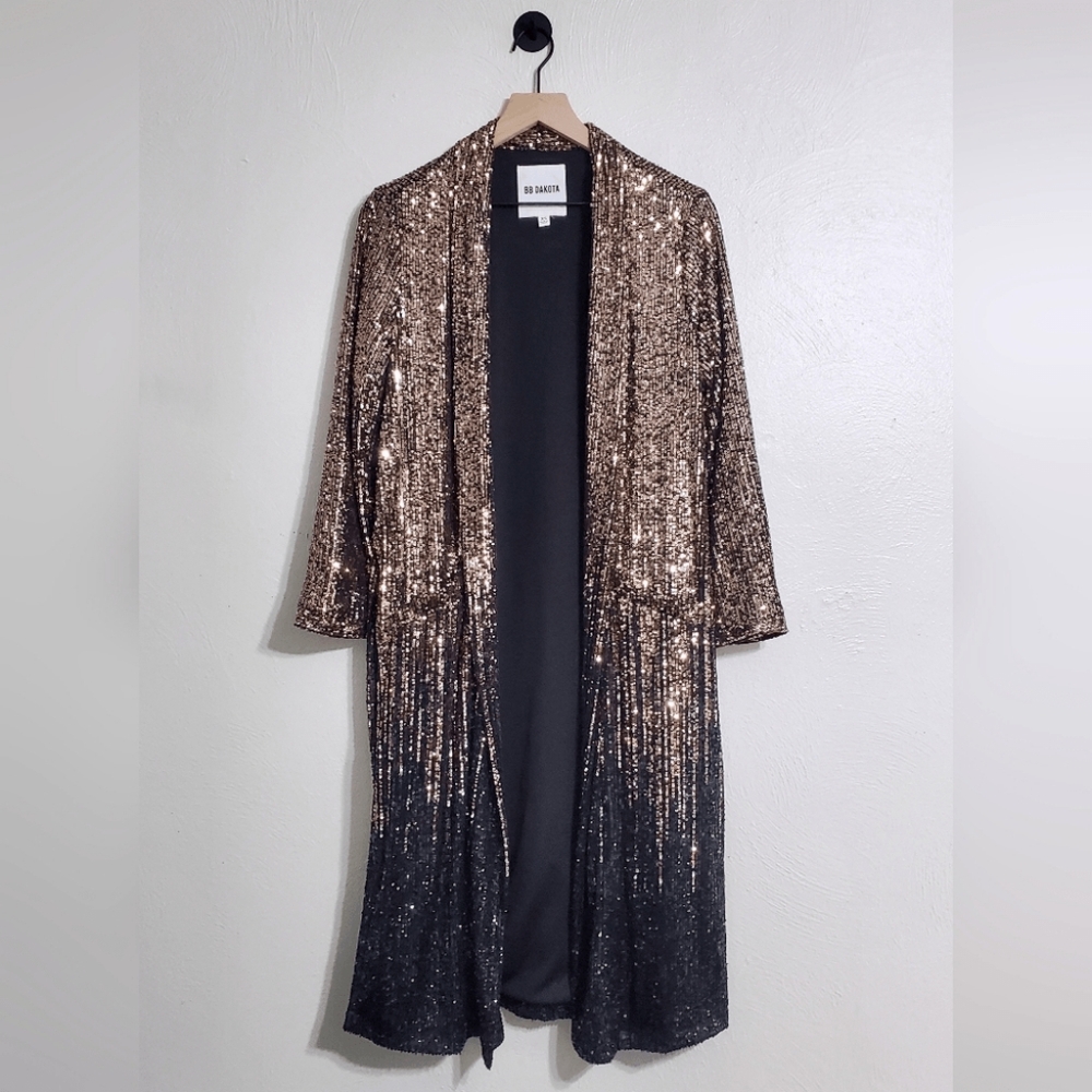 Dulcinea Sequined Duster Jacket in Rose Black Ombre - Picture 2 of 14